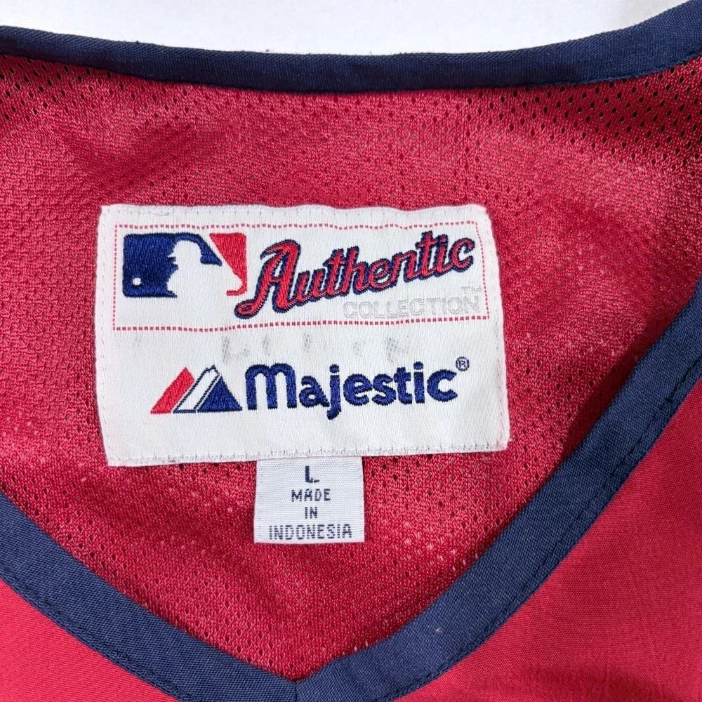VTG Boston Red Sox Jacket Mens L Red Majestic Baseball MLB Coach Windbreaker